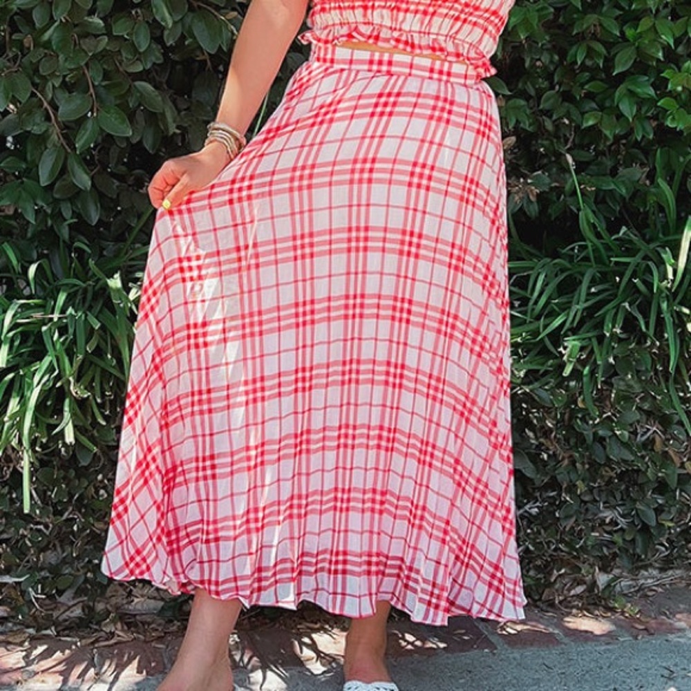 Endless Rose Red and White Gingham Maxi Skirt